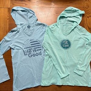 Pair Life Is Good Aqua and blue hooded long sleeve tees